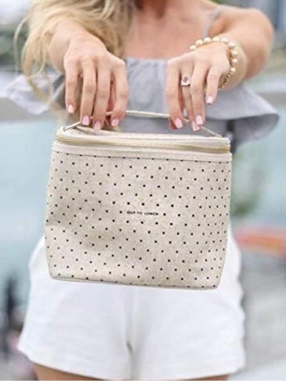 KATE SPADE Cream Polka Dot Cosmetic Case - Compact Travel Organizer